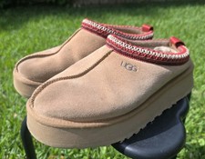 UGG TAZZ BRAID CHESTNUT SUEDE PLATFORM SLIPPERS SHOES MOCCASIN CLOG SIZE 9 WOMEN