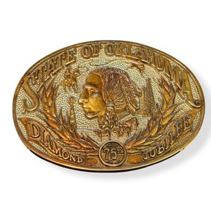 State of Oklahoma Diamond 75th Jubilee Belt Buckle 24K GP Award Design Medals #2 State of Oklahoma Diamond 75th Jubilee Belt Buckle 24K GP  main image 3