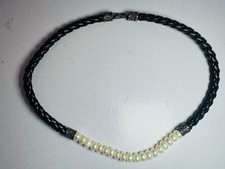 Leather , Pearl And Silver Chocker Necklace 17?