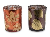 2Er Set Teelichthalter Herbstfarben BläTter Braun Orange H. 12,5Cm Formano H25