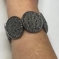 bracelet costume jewelry gunmetal gray burnished stretch coin look heavy boho