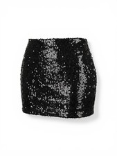 Black Sequin Mini Skirt Sparkly Party Club Lined Short Skirt