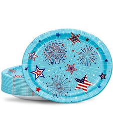 50 Oval Paper Plates Set 4th of July 12in Disposable Large Party Plates for I...