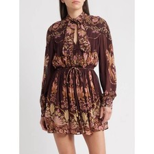 Farm Rio Burgundy Bella Knotted Neckline Mini Dress M