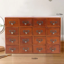 Vintage Library Desk Drawer Organizer - Wooden Storage Box with 16 Drawers Retro