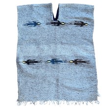 Authentic vintage Mexican Poncho Western Style Handwoven boho wool birds small
