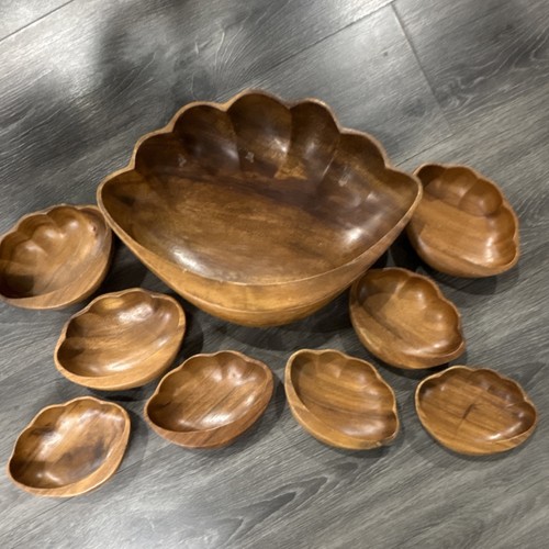 Handmade Hawaiian Wooden Bowl and Plate Set Vintage Collectible