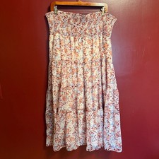 Lauren Ralph Lauren Smocked Tiered Strapless Midi Dress Size 16 Floral Boho