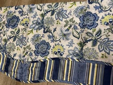 2 ~ Waverly Valances Blue Paisley Jacobean Stripe Scallop 52 x 18 Silky Poly