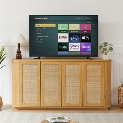 Sideboard Buffet Storage Cabinet TV Stand Rattan Doors Adjustable Shelves W64''