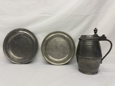 Antique Pewter Lot 2 Early Primitive Plates Vintage Josef Scheller Prague Stein