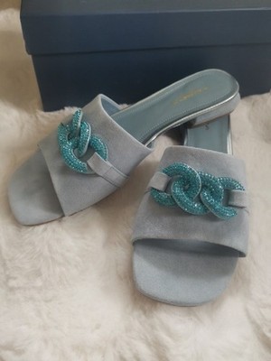 TOSCA BLU Wildleder Sandale Pantolette Strass Blau - Made in Italy - Neu! Gr. 40