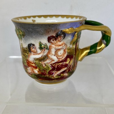 Beautiful 19th Century Capodimonte High Relief Hand Painted Demitasse Cup