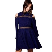 NWOT Acler 10 Aslan Navy Cold Shoulder Flounce Sleeve Backless Mini Dress