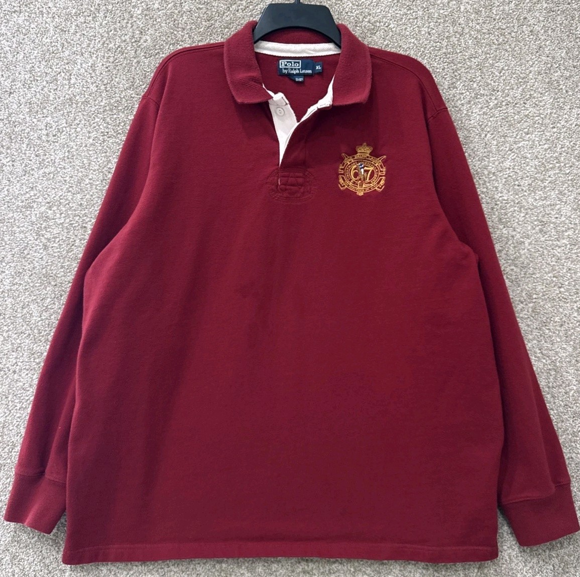 Vtg Polo Ralph Lauren Shirt Long Sleeve Equestrian Bleecker Crest Mens XL Maroon