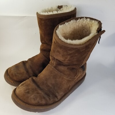 UGG Boots Size 9 Zip Up Australia Mayfaire Brown Leather Sheepskin S/N 5116