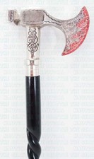 Viking Axe Head Handle Black Curved Wooden Walking Stick Cane Halloween Gift