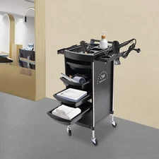 Salon Trolley Cart with Wheels, 4 Drawers + 2 Tray Holders Hair Salon Station