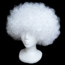 Economy White Afro Wig ~ HALLOWEEN 60s 70s DISCO CLOWN COSTUME PARTY CURLY FRO