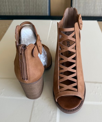 SODA DAMENSCHUHE/SANDALEN. GR: 6 BRAUN OPEN TOE HEEL KUNSTLEDER REISSVERSCHLUSS NEU - Bild 7 von 8