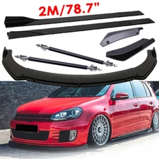 Front Bumper Lip Splitter 78.7" Side Skirt Strut Rods Body For VW For Golf MK6