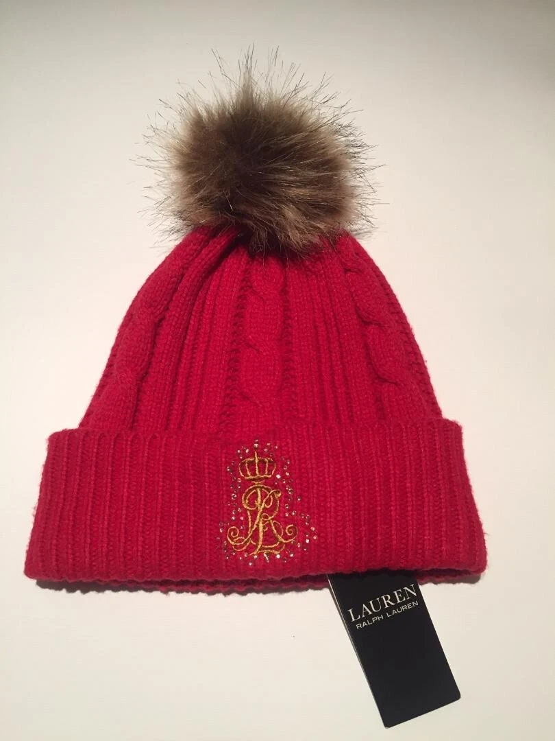 LAUREN Ralph Lauren Knit Logo Beanie with Pom-Pom Red/Bright Fuchsia One Size LAUREN Ralph Lauren Knit Logo Beanie with Pom-Pom Red/Bright  main image 2