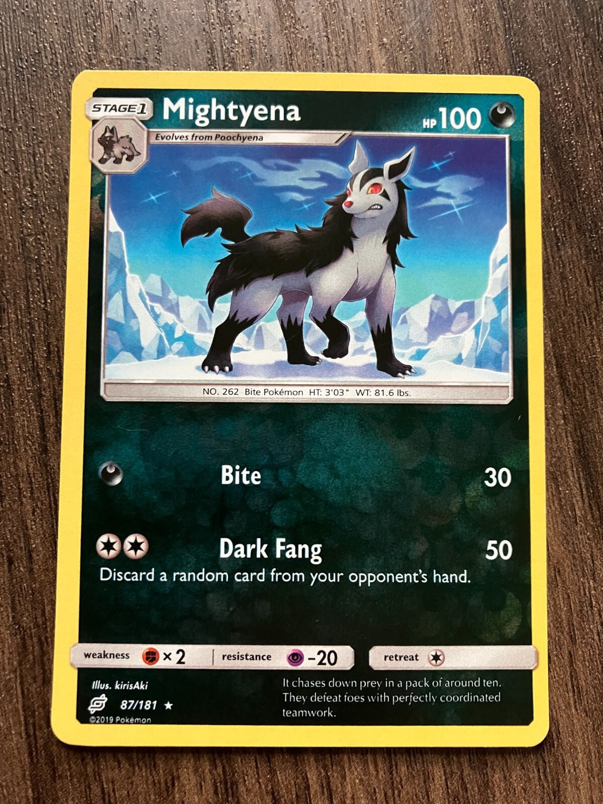 REVERSE HOLO Mightyena 87/181 - 2019 Pokemon Team Up Rare Card -  NM