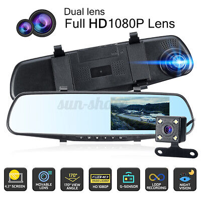 4.3'' 1080P Dual Lens Car Auto DVR Mirror Dash Cam Recorder+Rear View Camera Kit
