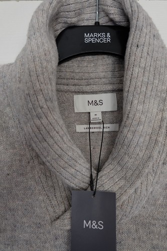 M&S Men's WOOL RICH Grey SHAWL COLLAR NECK Jumper M, L - Picture 2 of 4