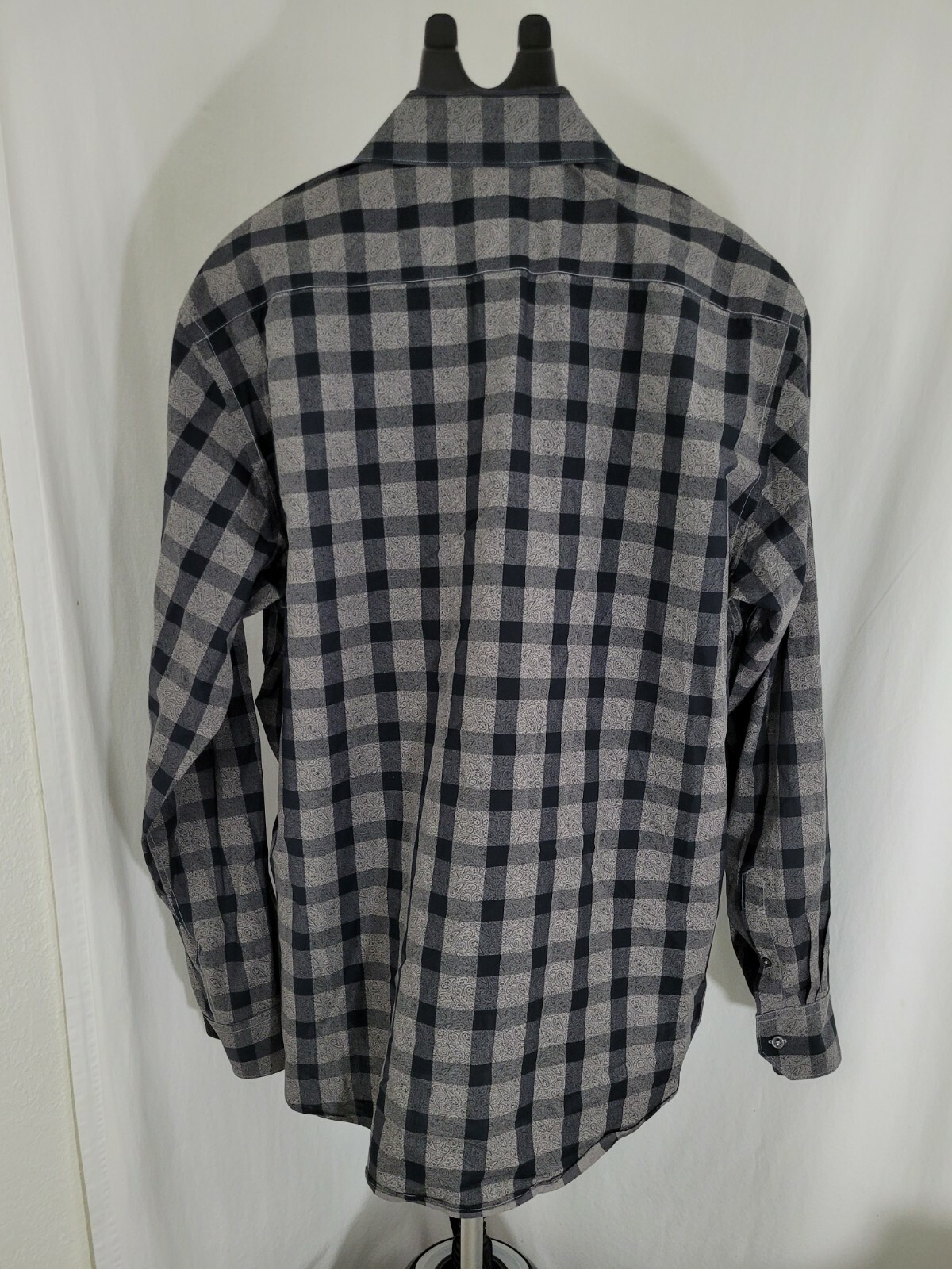 Bugatchi black and gray checkered button up long sleeve shirt XXL | eBay