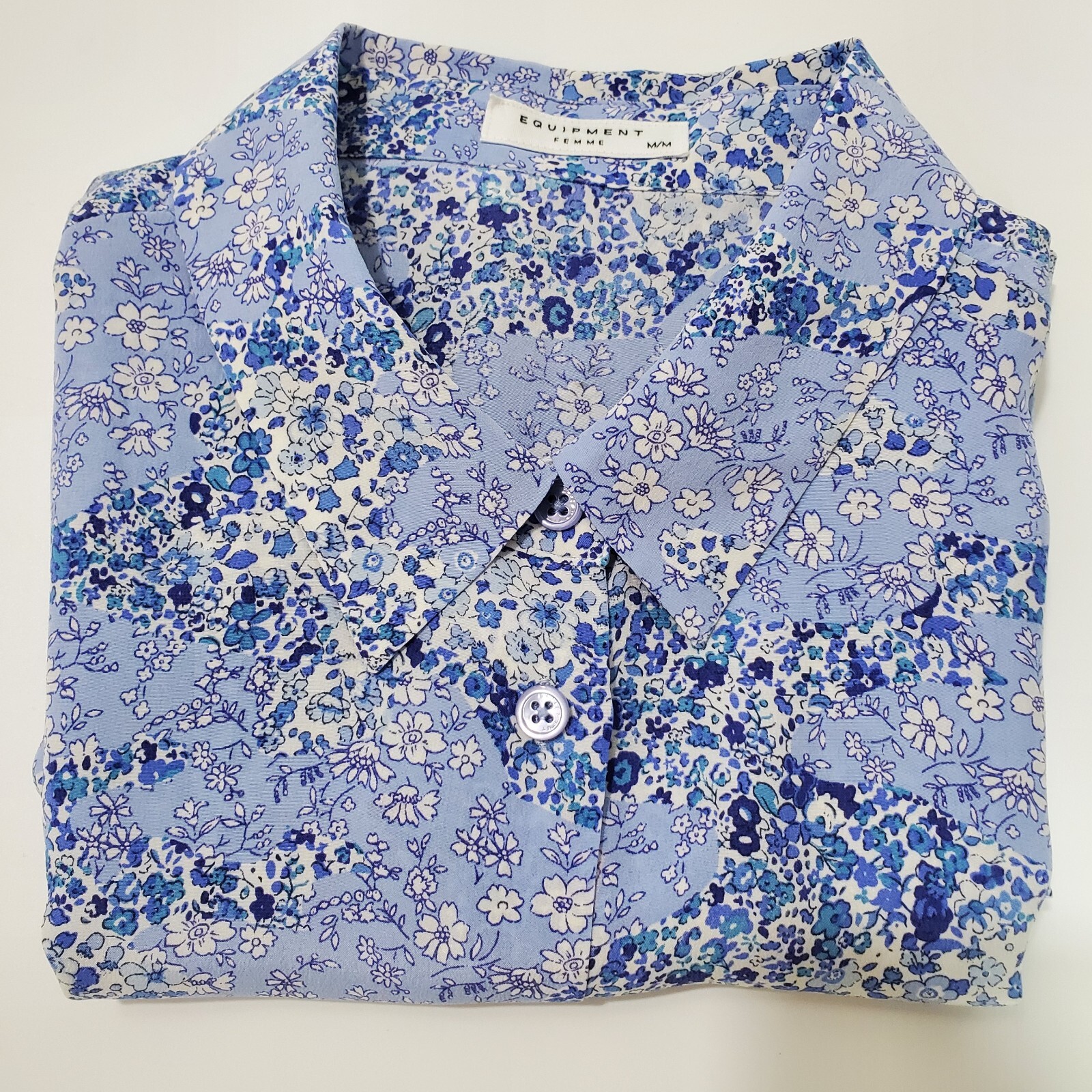 Equipment Femme Blue Ditsy Floral Print Sleeveless Silk Blouse Tank Sz M Womens 