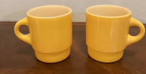 Vintage Yellow Fire King Stacking Mugs By Anchor Hocking