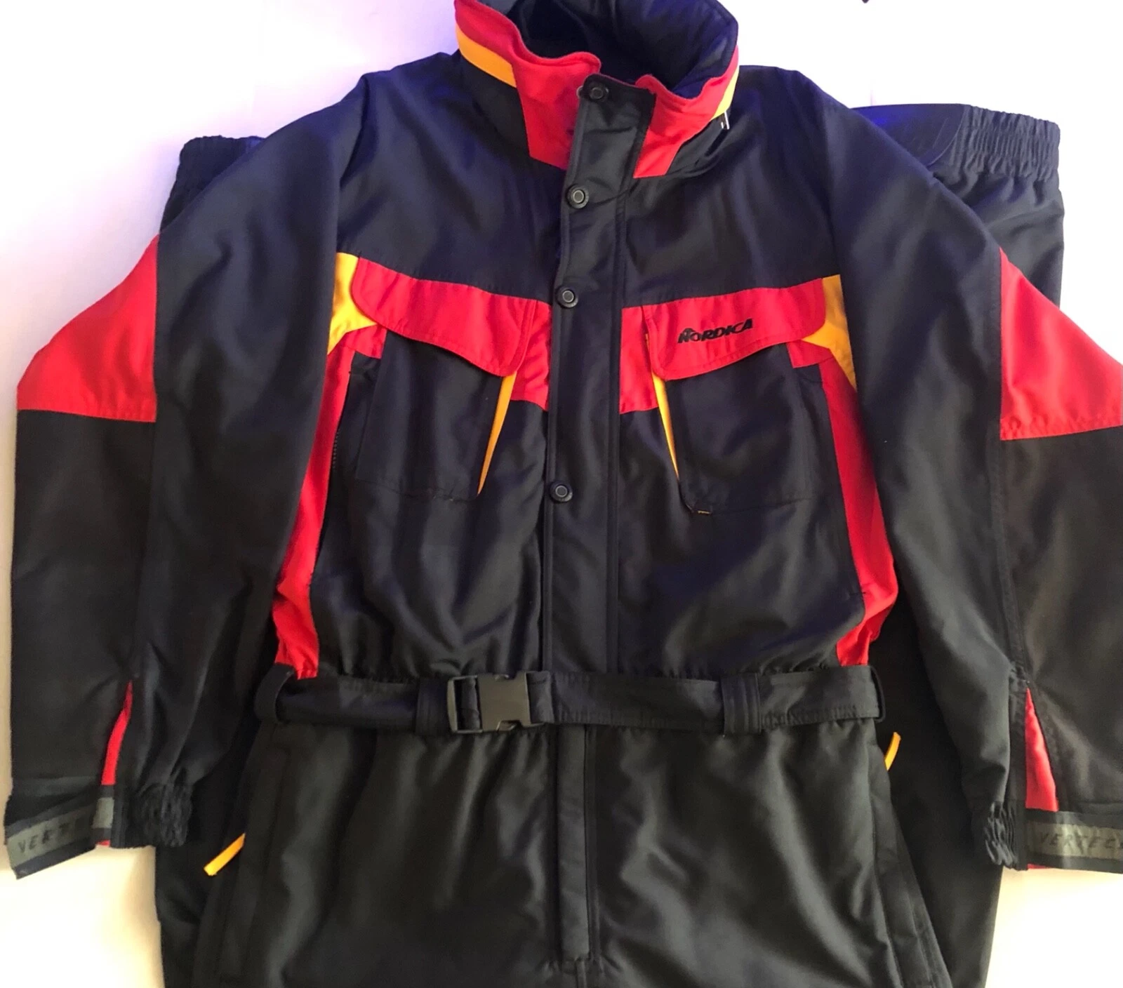 Nordica Vertech Snow Ski Snowboarding Outdoor Retro Jumpsuit Dark Blue Red Large