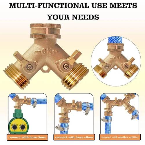 3/4" Garden Hose Splitter 2-Way Heavy Duty Brass Y Splitter Connector 2 Valves - Picture 5 of 18