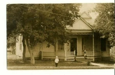 Vtg Postcard Photo RPPC Family Home House Porch Trees Kid out Front