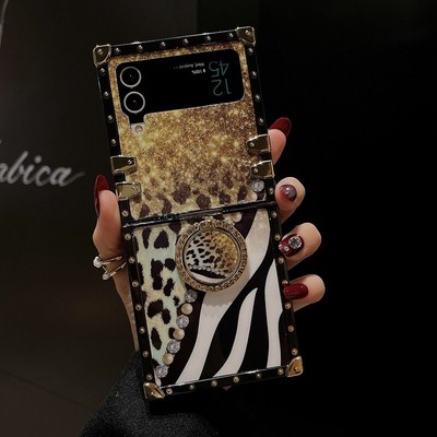For Samsung Galaxy Z Flip 4 Flip 3 Luxury Leopard Print Shockproof Case