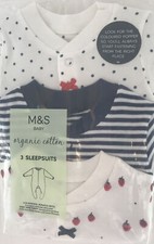 M&S Organic Cotton 3 Girls Sleepsuits Suit Up To 1 Month- 10 Lbs