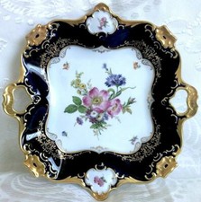 12" 654-2 Vg German Bavaria AK KAISER Cobalt Blue Gold HP Porcelan Platter Tray
