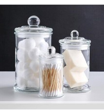 Set of 3 Glass Apothecary Jars with Lids, Bathroom Canisters Storage Containe...