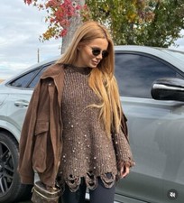 ZARA WOMAN NWT FW24 SEQUIN KNIT SWEATER BROWN 3920/199 Size M/L