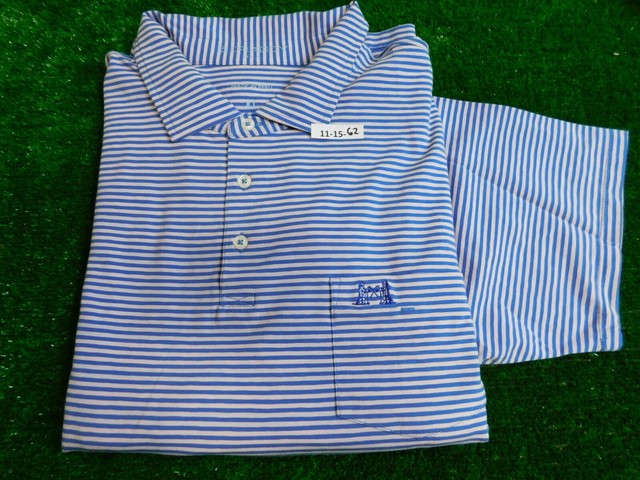 B Draddy Custom Mens Striped Pocket Golf Polo Shirt NGLA Logo Pink/Blue XL New | eBay