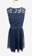 LC Lauren Conrad Navy Blue Lace Bodice Dress Womens Large Snow Globe Tulle New