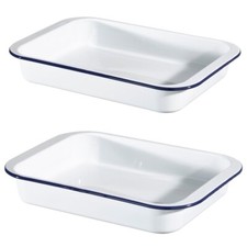 Hairy Bikers Large & Medium White Enamel Steel Roasting Tin Set