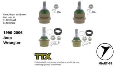 TTX Front Upper & Lower Ball Joints- 1990-2006 Jeep Wrangler