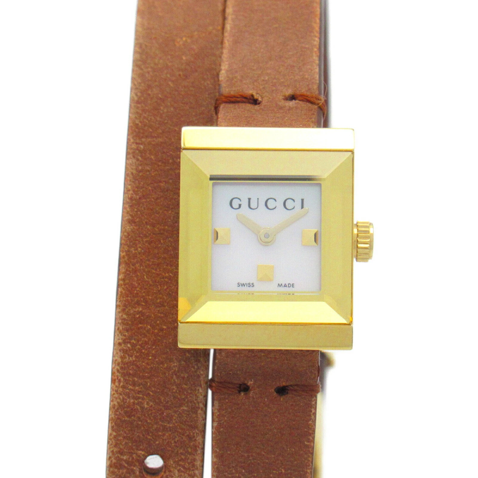 GUCCI Watch GP (Gold Plated) Leather Belt White White Shell 128.5 Used