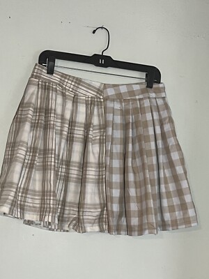 Rue 21 Skirt Size Small S Women Checked Plaid Tan Blue Pleated Juniors 