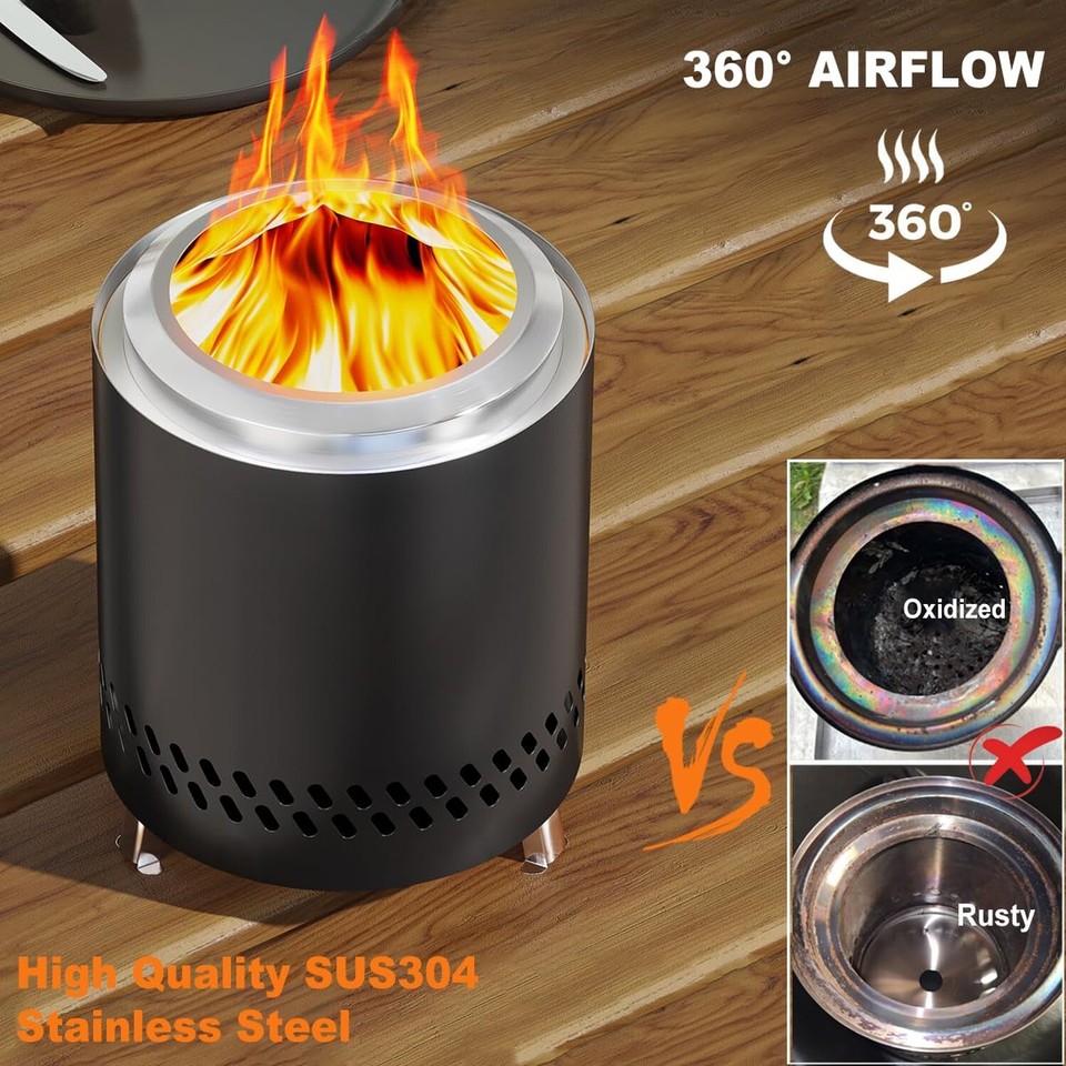 FANHAO 7 Inch Tabletop Fire Pit with Stand, Stainless Steel Smokeless