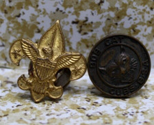 Boy Scouts Vintage Fleur De Lis Pin Pat 1911 & Round Cub Pin BSA USA MADE