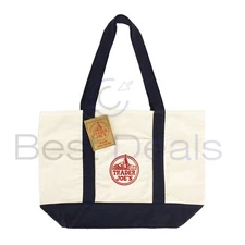 NEW Trader Joe's Reusable Canvas Eco Tote Blue Heavy Duty Grocery Shopping Bag