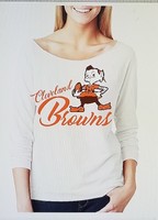 Cleveland Browns White Scoop Neck Raw Edge Terry Light Wt.jersey 3/4 Sleeve Cleveland Browns White Scoop Neck Raw Edge Terry Light Wt.jersey 3/4 Sleeve